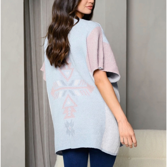 VERY J Boho Chic Periwinkle Knitted Relaxed Kimono Cardigan - Picture 3 of 6